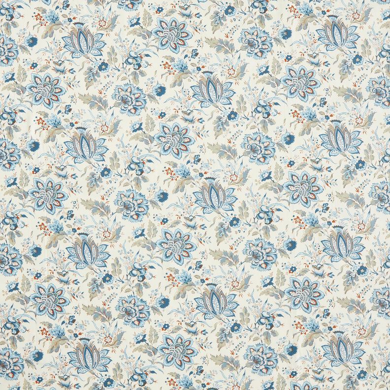 popeline di cotone Delicati fiori paisley – crema/azzurro baby,  image number 1