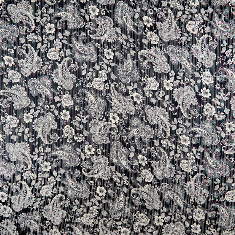 Chiffon Paisley a righe satinate – blu marino,  image number 1