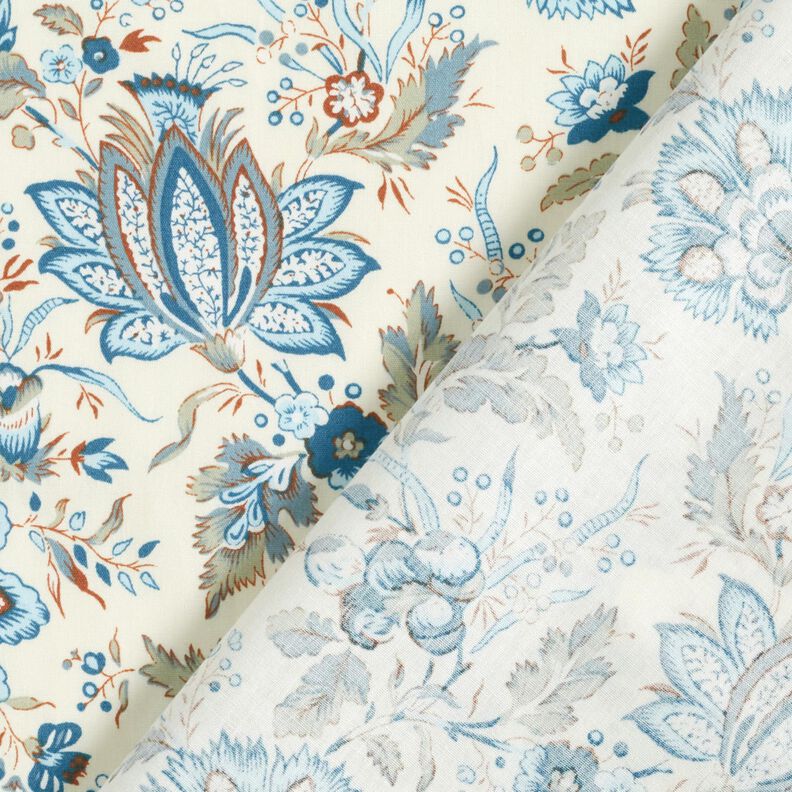 popeline di cotone Delicati fiori paisley – crema/azzurro baby,  image number 4