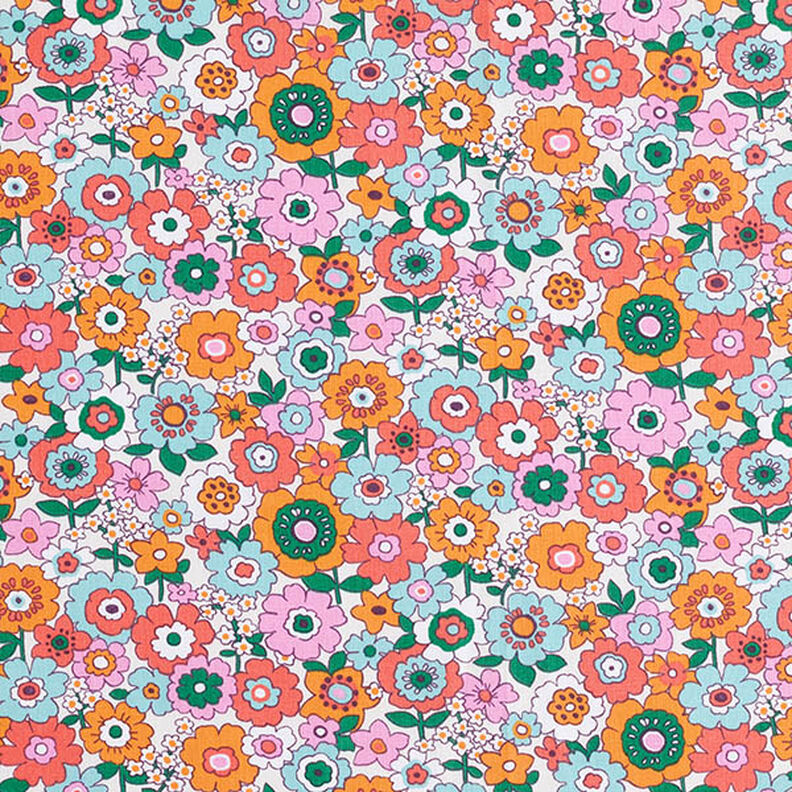 tessuto in cotone cretonne Fiori variopinti – bianco/arancio chiaro,  image number 1