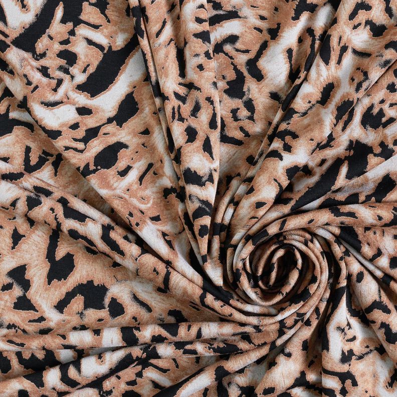 jersey di viscosa Stampa leopardata astratta – marrone chiaro/nero,  image number 3