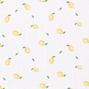 mussolina / tessuto doppio increspato Limoni all'acquerello stampa digitale – bianco, 