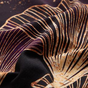 jersey di cotone Tessuto per bordi con foglie di Ginkgo dorate | Glitzerpüppi – prugna/uva, 