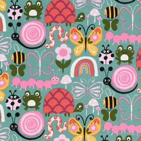 tessuto in cotone cretonne Farfalle e api – eucalipto/rosa, 