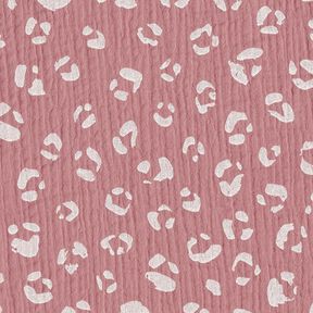 mussolina / tessuto doppio increspato Grande motivo leopardato – rosa antico scuro/bianco, 