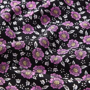 Tessuto di viscosa Mare di fiori – nero/violetto pastello, 