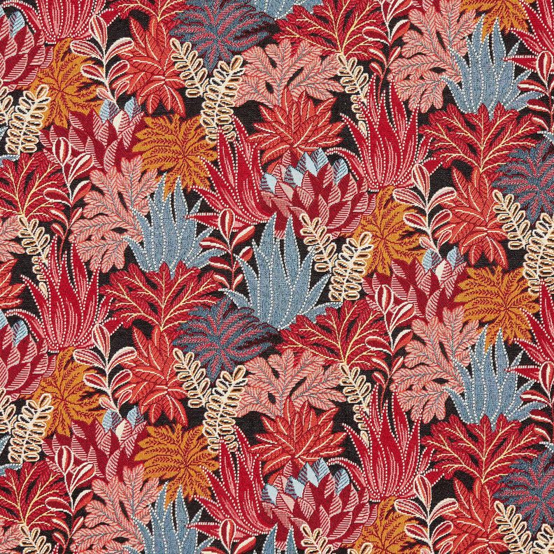 tessuto arredo Jacquard Foglie della giungla – nero/rosso carminio,  image number 1