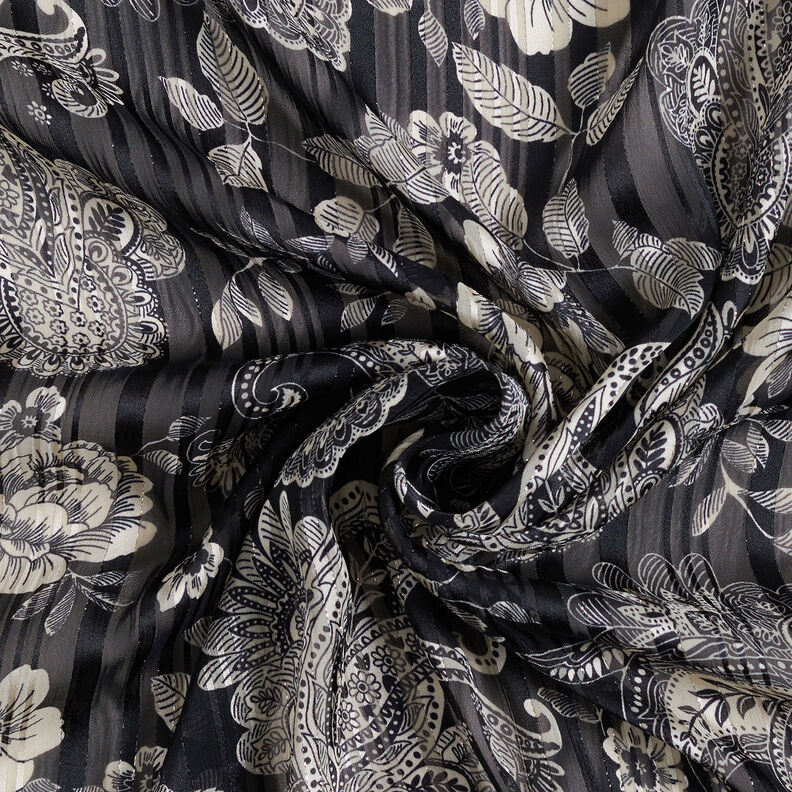 Chiffon Paisley a righe satinate – blu marino,  image number 3