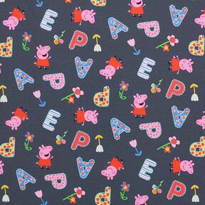 jersey di cotone Tessuto oggetto di licenza Peppa Pig, lettere dell’alfabeto e fiori | ABC Ltd. –, 