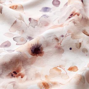 GOTS jersey di cotone Stampa digitale di rose selvatiche all'acquerello – bianco/rosa antico chiaro, 
