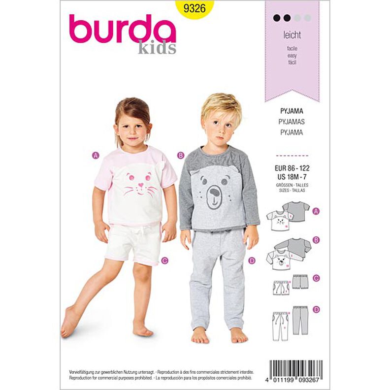 pigiama per bambini, Burda 9326 | 86 - 122,  image number 1