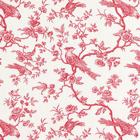 tessuto in cotone cretonne Uccelli – rosso/bianco lana, 