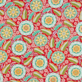 tessuto in cotone cretonne Fiori Mandala – rosso fuoco/menta piperita, 