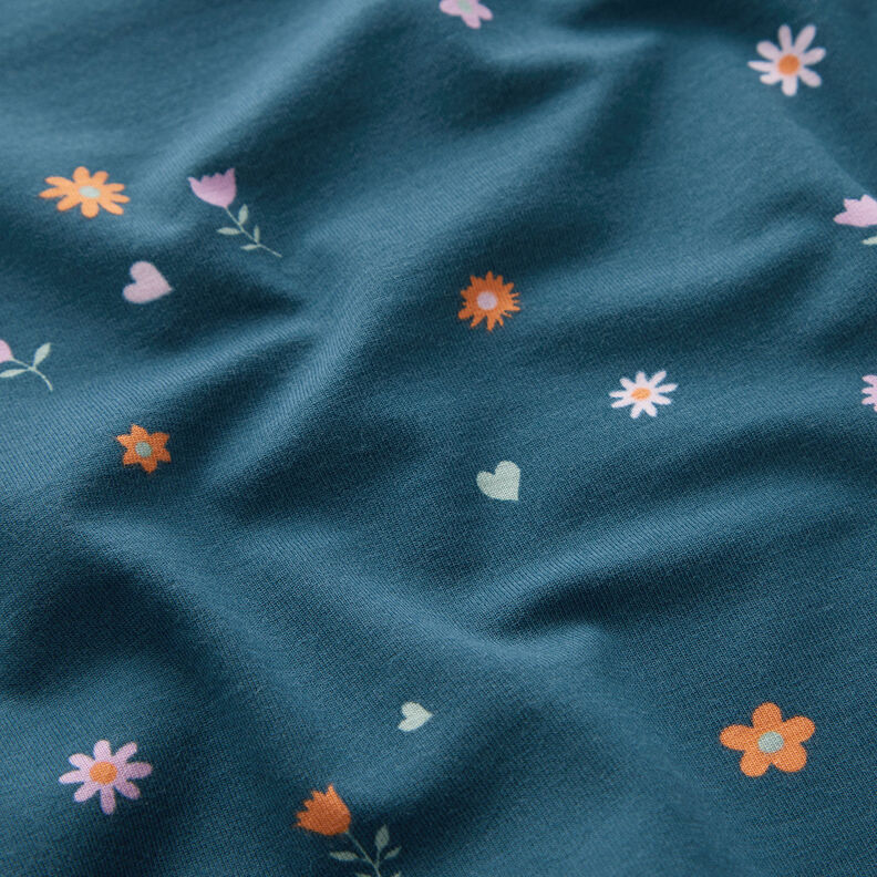 GOTS jersey di cotone Fiori e cuori | by Poppy nero-azzurro,  image number 2