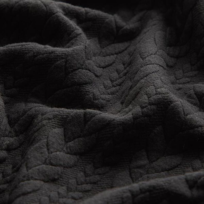 Jersey jacquard, cloqué, motivi a treccia – nero,  image number 2