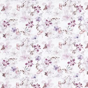 tessuto arredo popeline di cotone farfalle & orchidee – violetto pastello, 