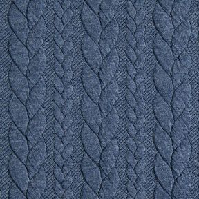 Jersey jacquard, cloqué, motivi a treccia – colore blu jeans, 
