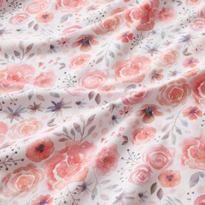 Jersey di cotone con rose ad acquarello – bianco/rosa, 