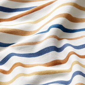 GOTS jersey di cotone Delicata stampa digitale di strisce all’acquerello – bianco/blu reale, 