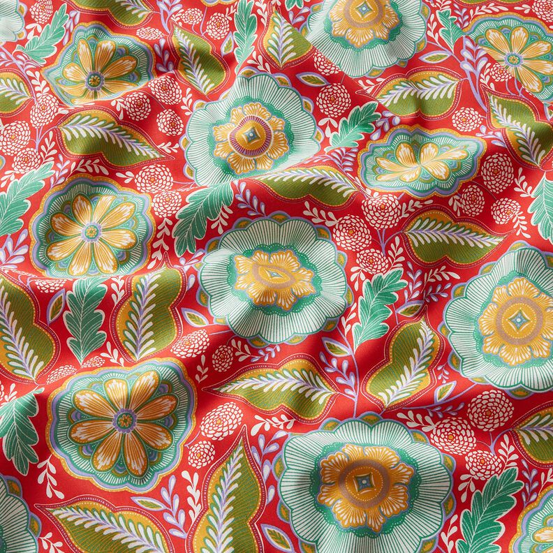 tessuto in cotone cretonne Fiori Mandala – rosso fuoco/menta piperita,  image number 2