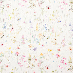 Misto lino-cotone con fiori acquarellati – bianco, 