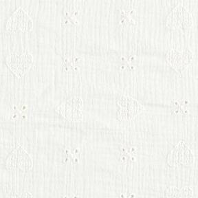 mussolina / tessuto doppio increspato ricami a giorno Cuori – bianco lana, 