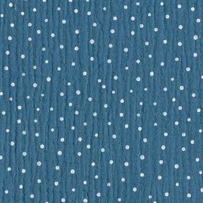 mussolina / tessuto doppio increspato piccoli pois – colore blu jeans/bianco, 