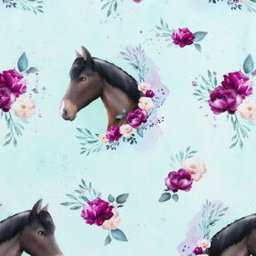 jersey di cotone Cavallo a fiori | Glitzerpüppi – blu ghiaccio/violetto pastello, 