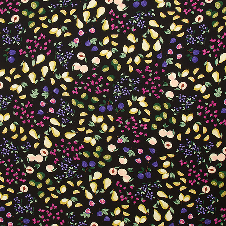 Tessuto in viscosa con frutti colorati – nero,  image number 1