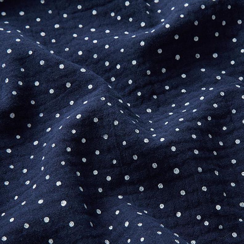 mussolina / tessuto doppio increspato piccoli pois – blu marino/bianco,  image number 2