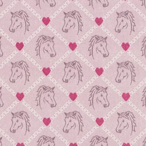 tessuto in cotone cretonne Cavalli e cuori, rosa – rosa, 