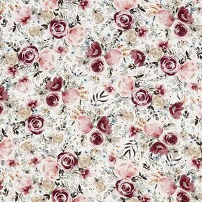 mussolina / tessuto doppio increspato rose acquerello stampa digitale – bianco, 