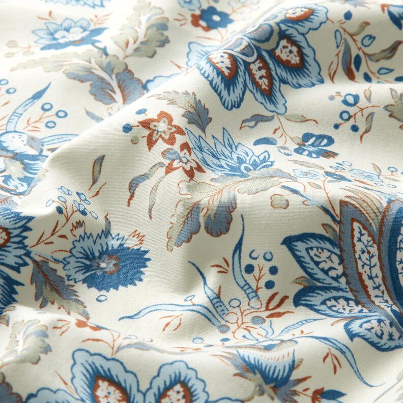 popeline di cotone Delicati fiori paisley – crema/azzurro baby,  image number 2