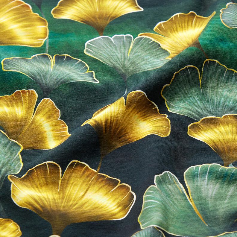 jersey di cotone Ginkgo | Glitzerpüppi – verde scuro/oro anticato,  image number 2