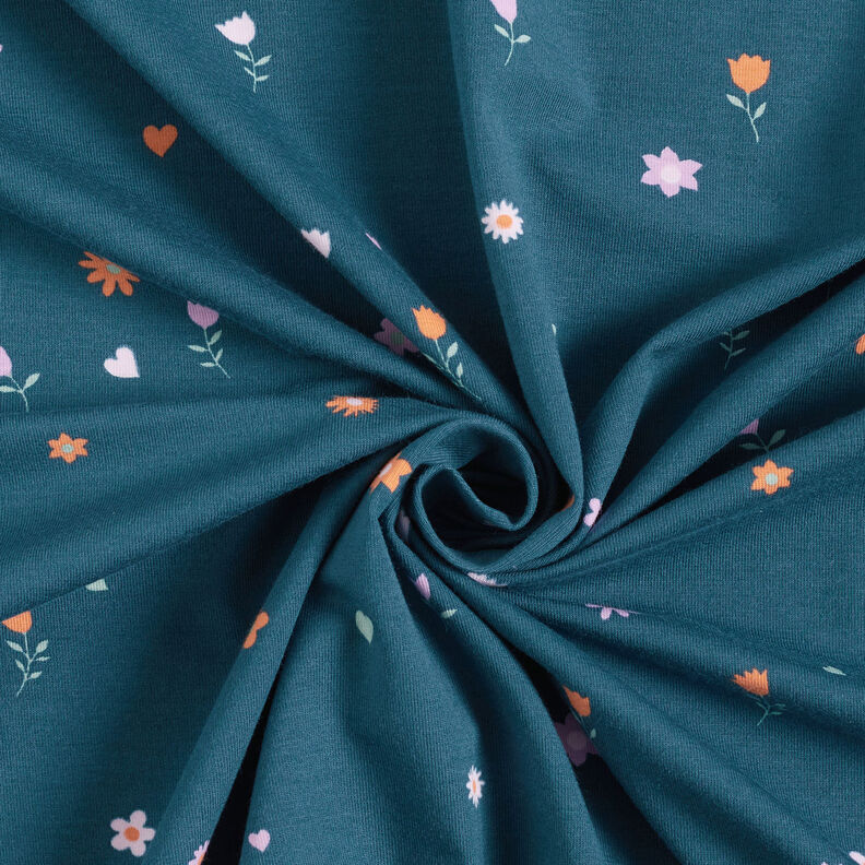 GOTS jersey di cotone Fiori e cuori | by Poppy nero-azzurro,  image number 3