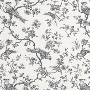tessuto in cotone cretonne Uccelli – grigio ardesia/bianco lana, 
