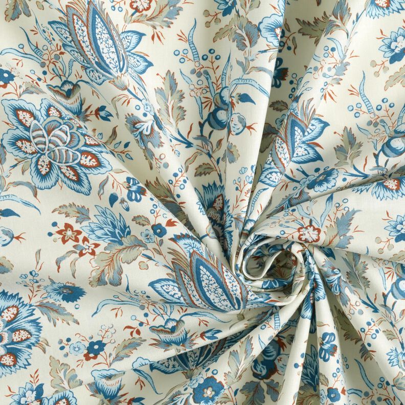 popeline di cotone Delicati fiori paisley – crema/azzurro baby,  image number 3