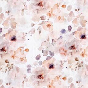 GOTS jersey di cotone Stampa digitale di rose selvatiche all'acquerello – bianco/rosa antico chiaro, 
